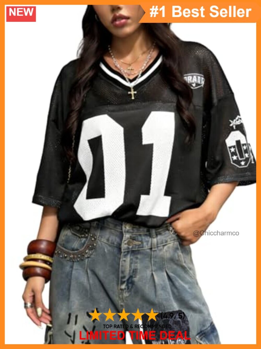 Oversized Y2k Graphic Jersey Tee V-Neck Half Sleeve Loose Fit